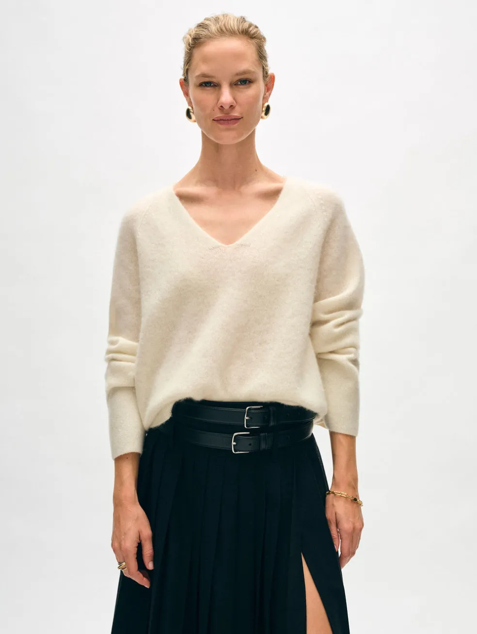 brushed cashmere easy v neck
