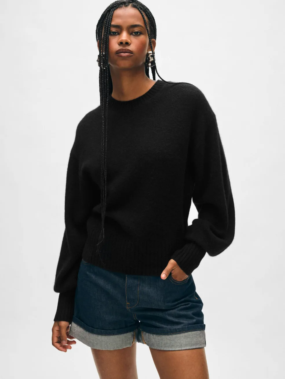 cashmere blouson sleeve crewneck