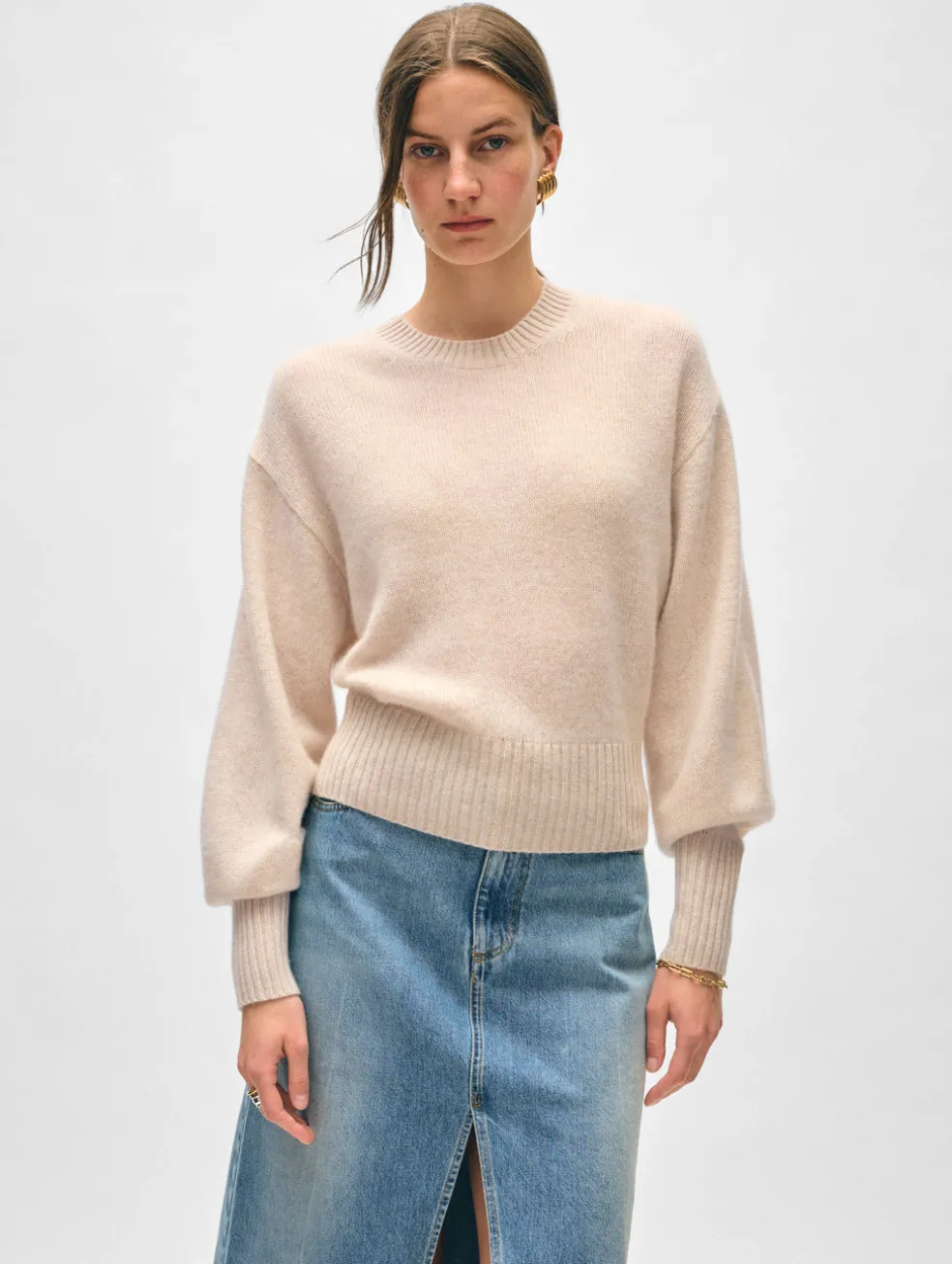 cashmere blouson sleeve crewneck