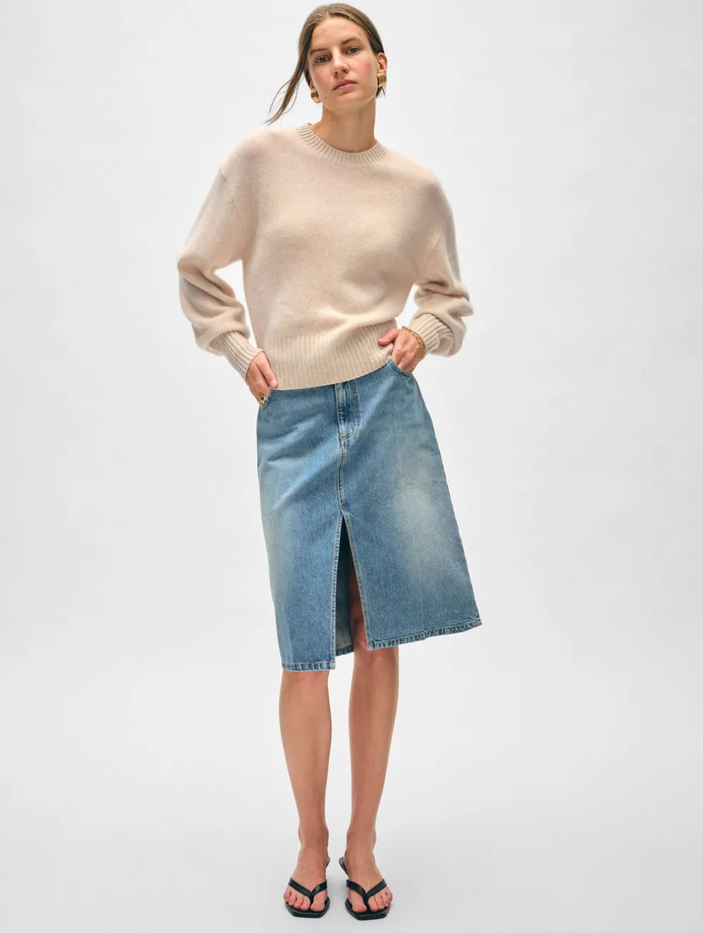cashmere blouson sleeve crewneck