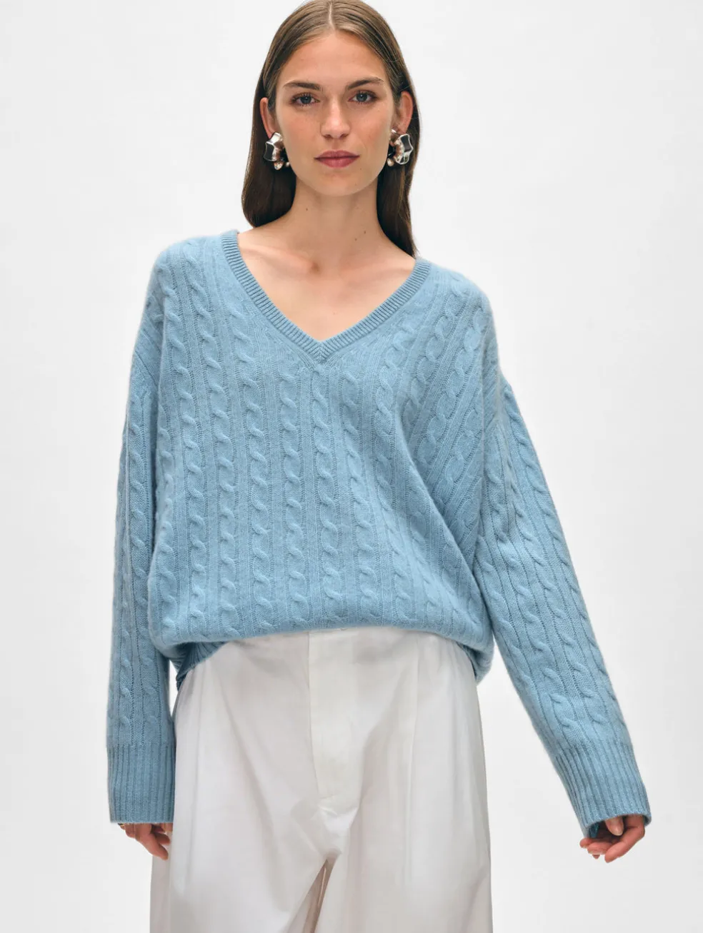 cashmere cable knit v neck
