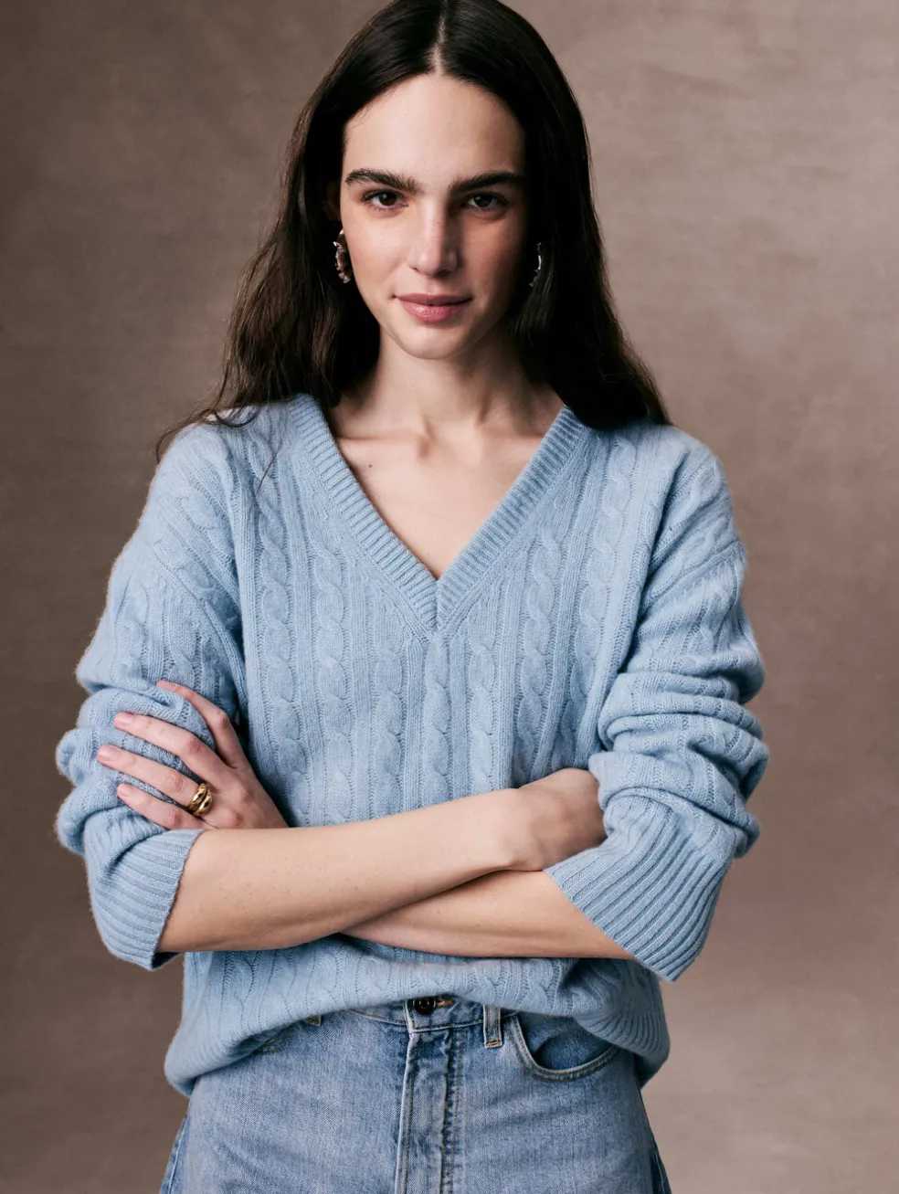 cashmere cable knit v neck