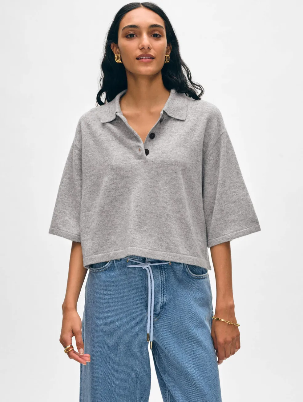 cashmere cropped polo