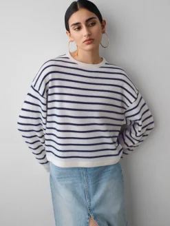 cashmere drop shoulder striped sweater