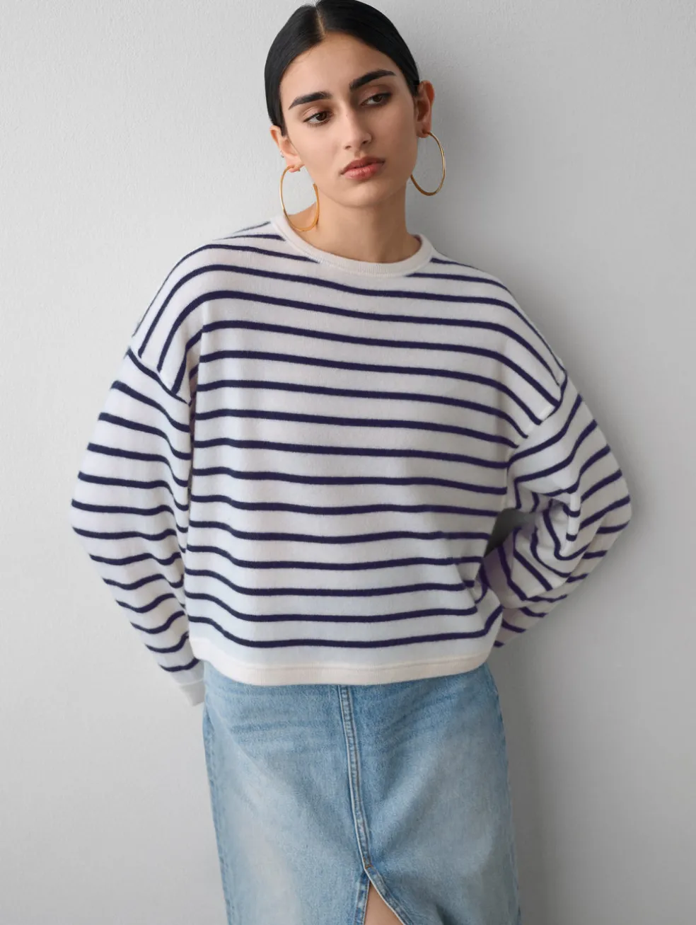 cashmere drop shoulder striped sweater