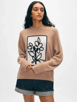 cashmere floral appliqué crewneck