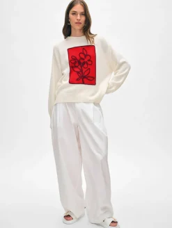 cashmere floral appliqué crewneck