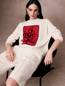cashmere floral appliqué crewneck
