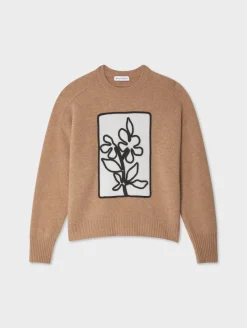 cashmere floral appliqué crewneck