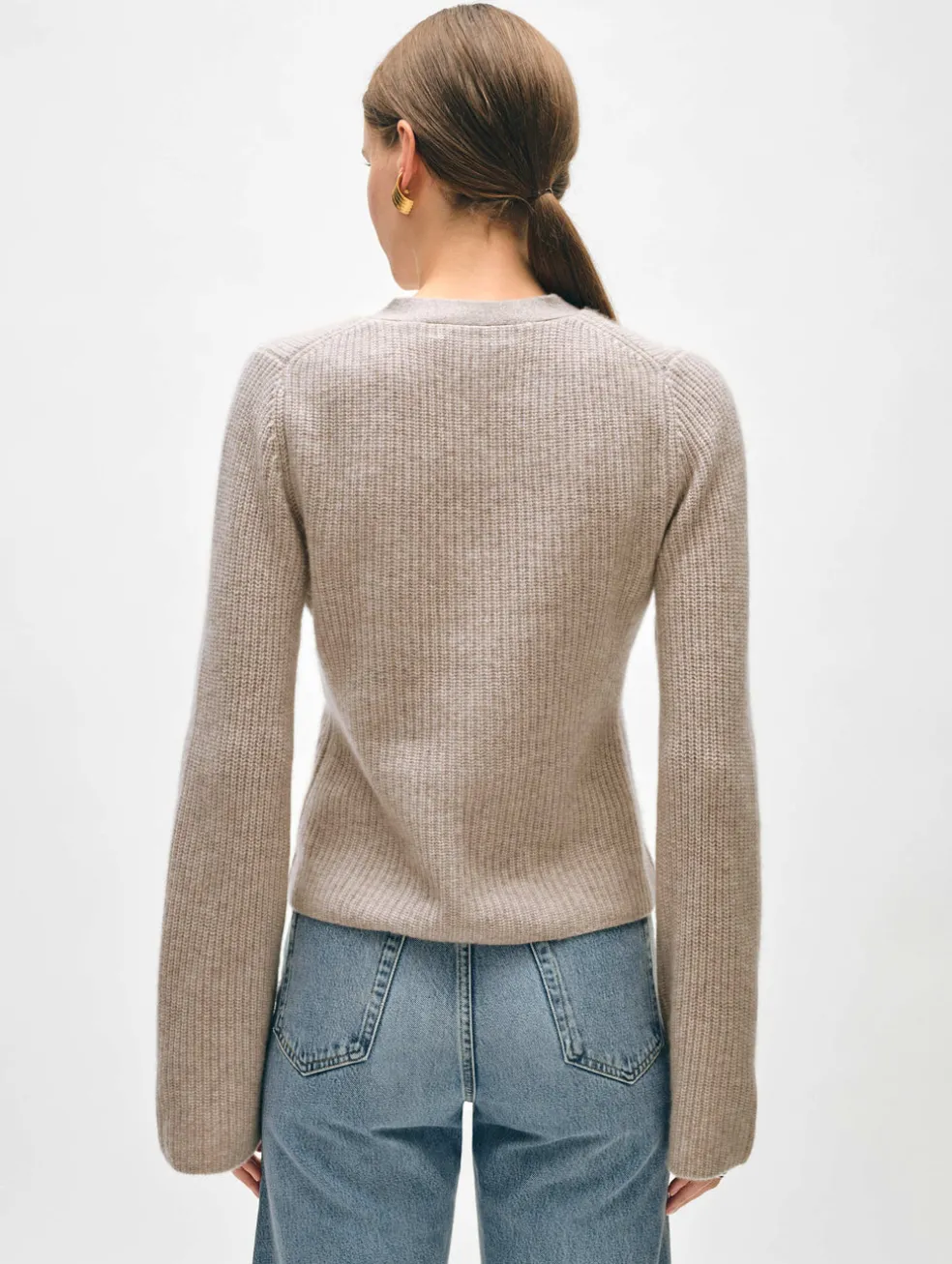 cashmere fluted sleeve cardigan