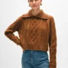 cashmere luxe cable collar crewneck