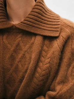 cashmere luxe cable collar crewneck