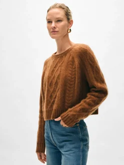 cashmere luxe cable collar crewneck