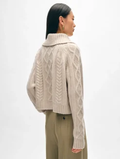 cashmere luxe cable collar crewneck