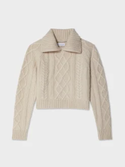 cashmere luxe cable collar crewneck