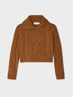 cashmere luxe cable collar crewneck