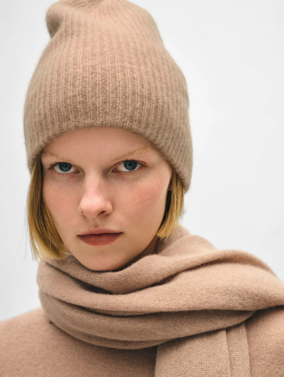 cashmere plush rib beanie