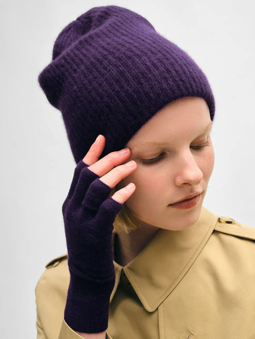 cashmere plush rib beanie