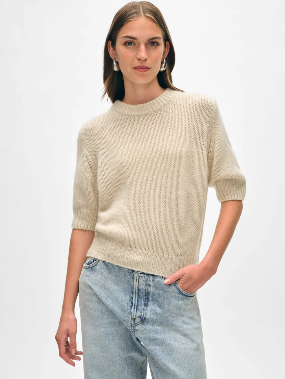 cashmere puff sleeve crewneck