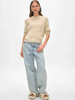 cashmere puff sleeve crewneck