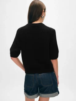 cashmere puff sleeve crewneck