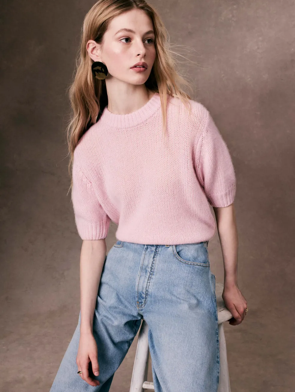 cashmere puff sleeve crewneck
