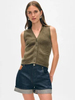 cashmere ribbed button vest