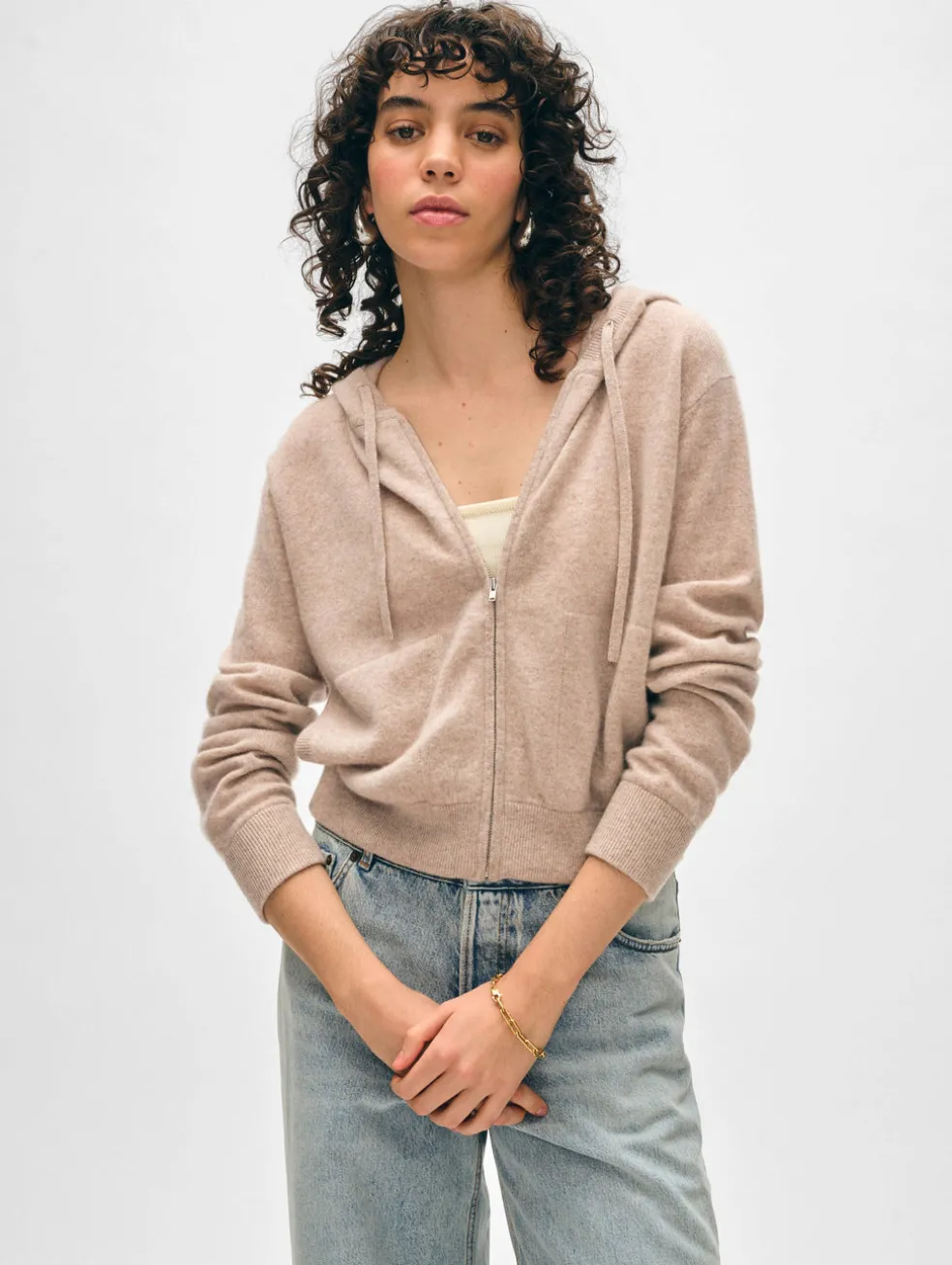 cashmere shrunken zip hoodie