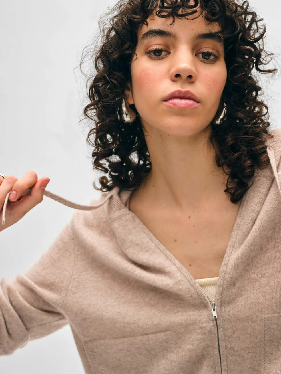 cashmere shrunken zip hoodie