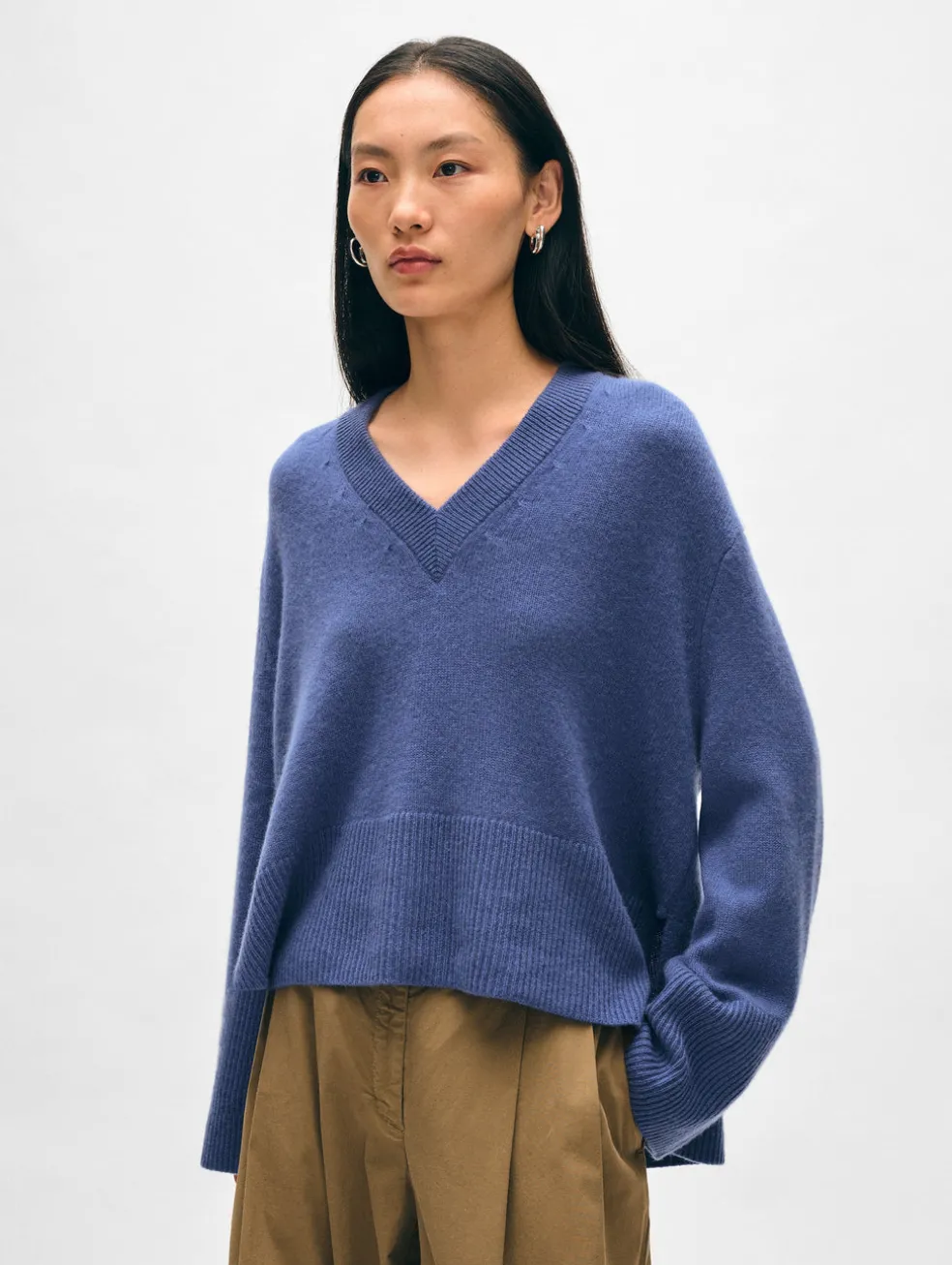 cashmere side slit v neck