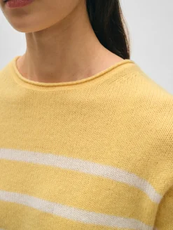 cashmere striped roll trim crewneck