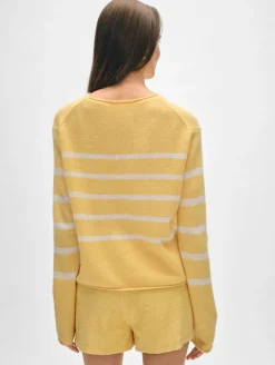 cashmere striped roll trim crewneck