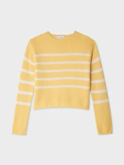 cashmere striped roll trim crewneck