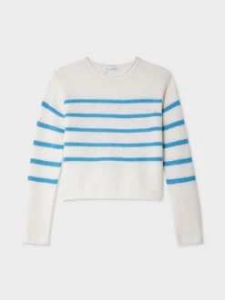 cashmere striped roll trim crewneck
