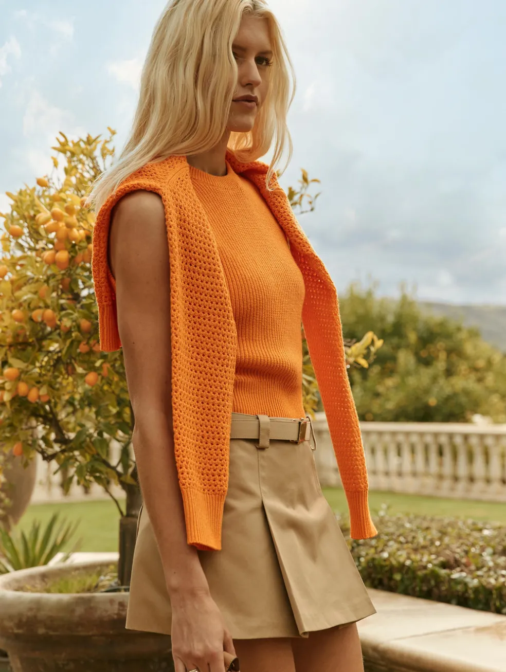 cotton blend mesh crewneck