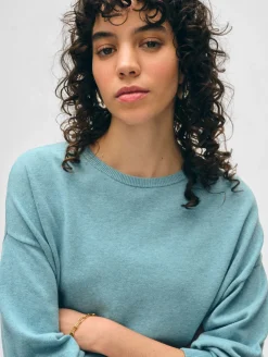 cotton linen drop shoulder sweater