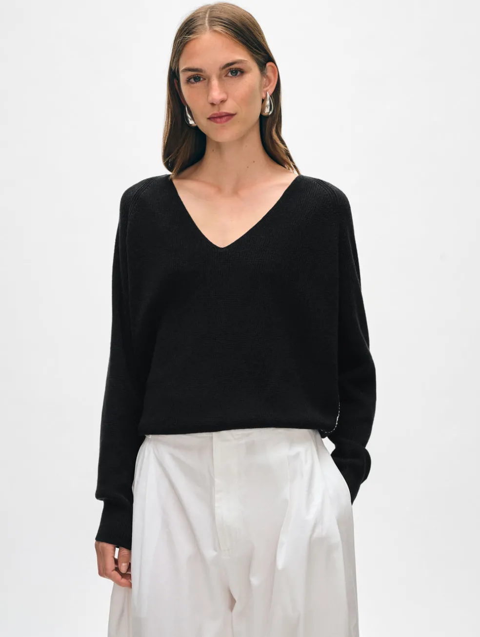 cotton linen tipped v neck