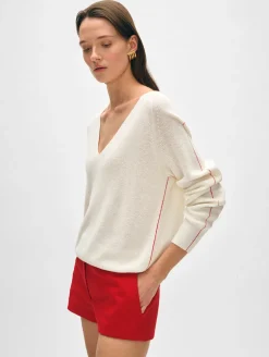 cotton linen tipped v neck