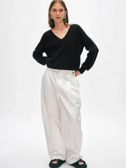 cotton linen tipped v neck