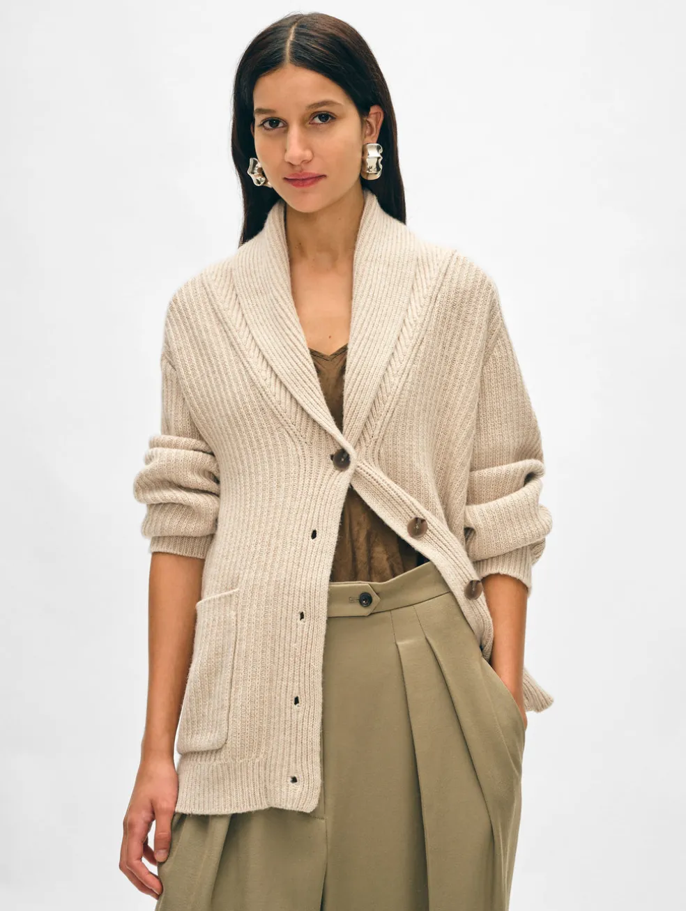 merino blend marled shawl collar coatigan