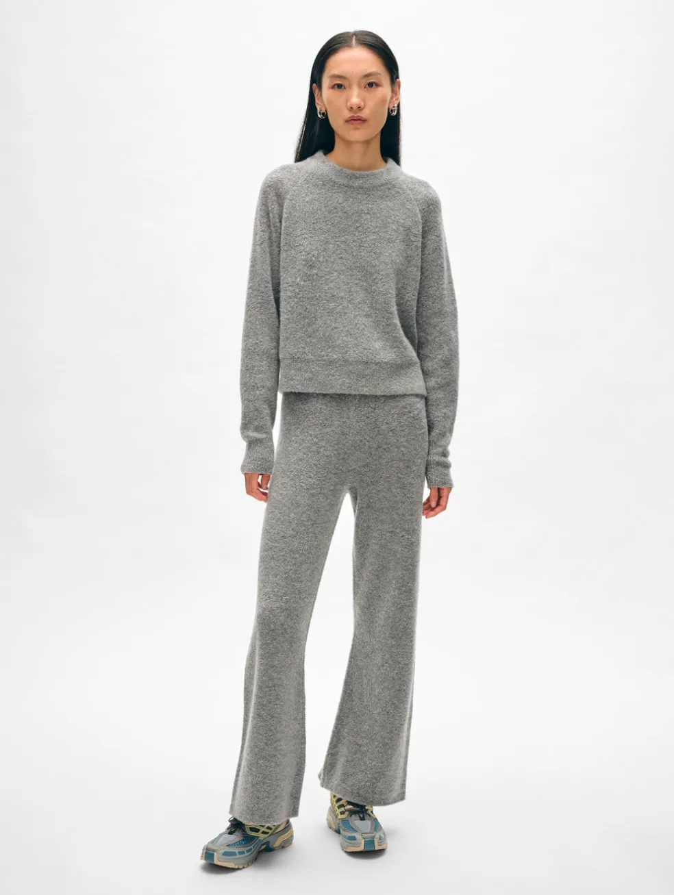 merino cashmere boucle wide leg pant