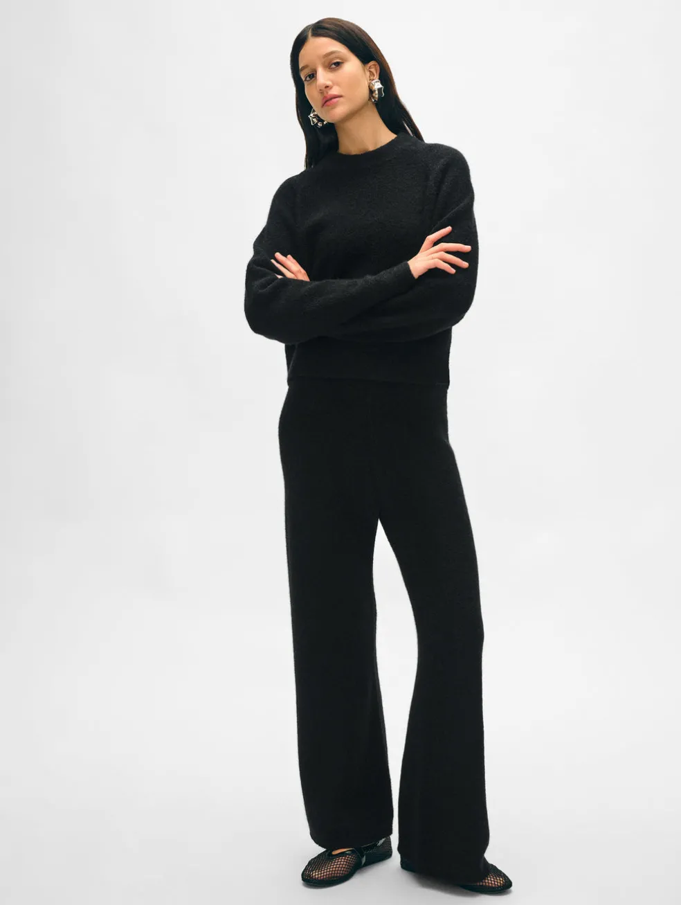 merino cashmere boucle wide leg pant