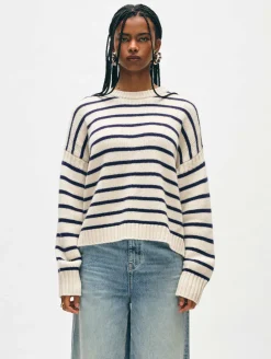 merino cashmere striped crewneck