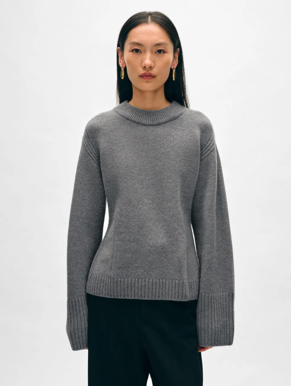 merino cashmere waisted crewneck