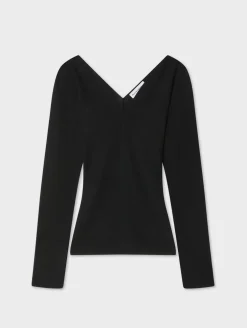 superfine merino ribbed v neck top